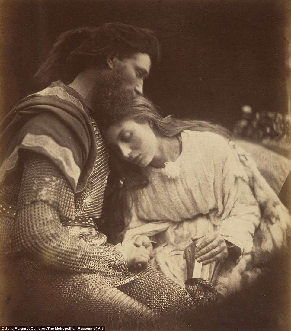The Parting of Lancelot and Guinevere: In 1874 Tennyson asked Cameron to make photographic illustrations for a new edition of his Idylls of the Kings. Cameron willingly accepted the assignment. Costuming family and friends