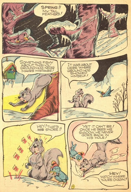 Ken Hultgren Groundhog Day 04 Cartoon birds squirrels trees and snow