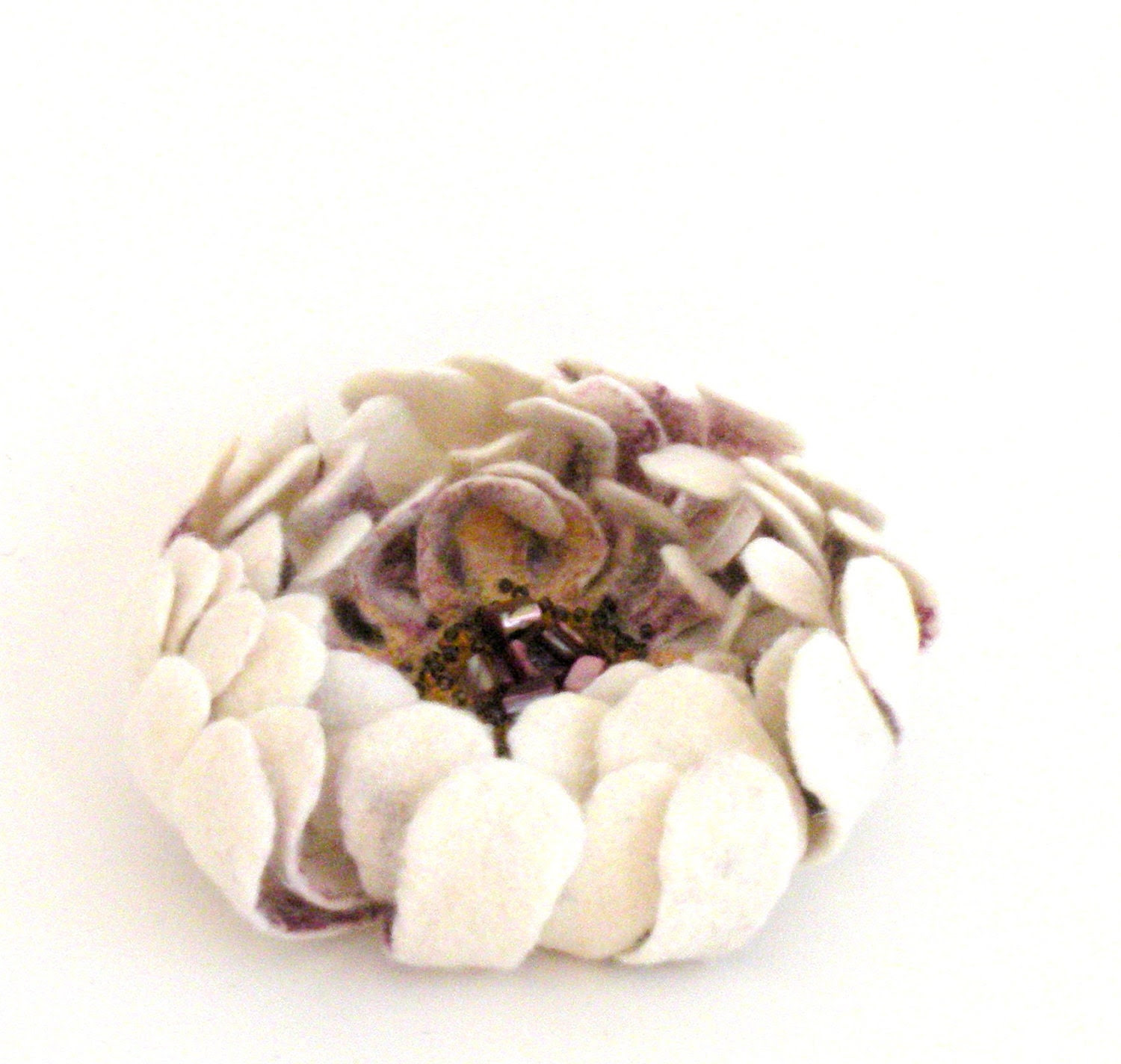 Felt flower pin brooch - natural white purple yellow flower - ready to ship - floral jewelry - bridal accessories - AgnesFelt