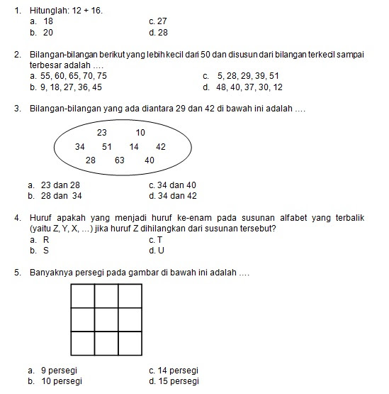 Contoh Soal Matematika Nalaria Realistik Sd Kelas 1 Barisan Contoh