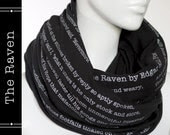 The Raven poem on the scarf - Infinity scarf - Black -Text Scarf - Book - Edgar Allan Poe - Poetry - Gift - LiteratiClub
