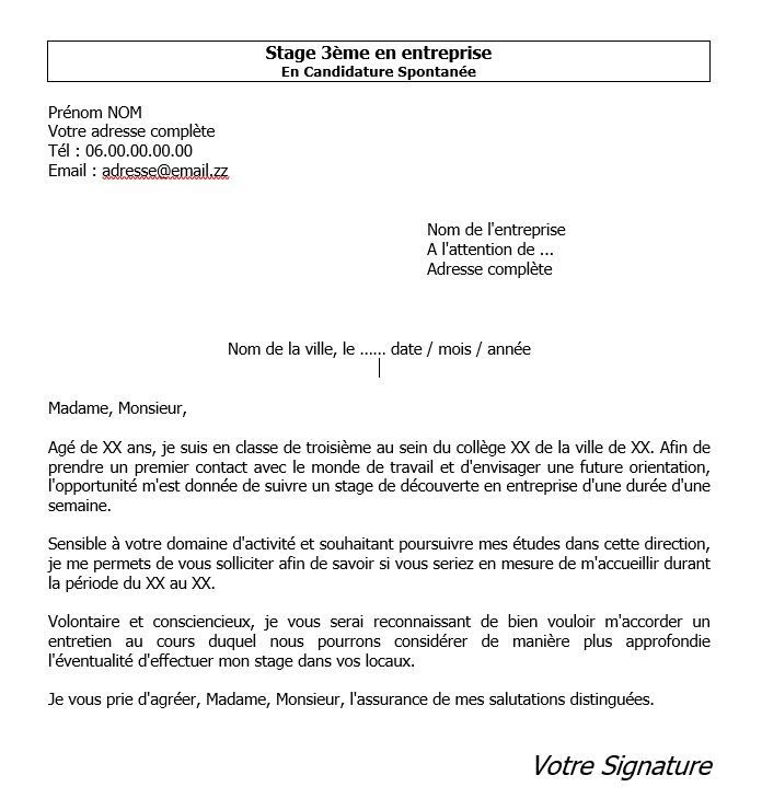 Lettre De Motivation Stage Découverte 3eme