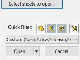 Selecting sheets to open