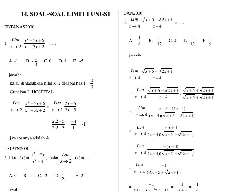 Contoh soal limit tak hingga akar