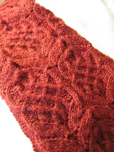 Twisted Flower Socks turned knee-high, WIP