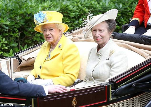 Proud grandmother:Â Just minutes after the news was announced, a 'delighted' Princess Anne joined the Queen at Royal Ascot in Berkshire