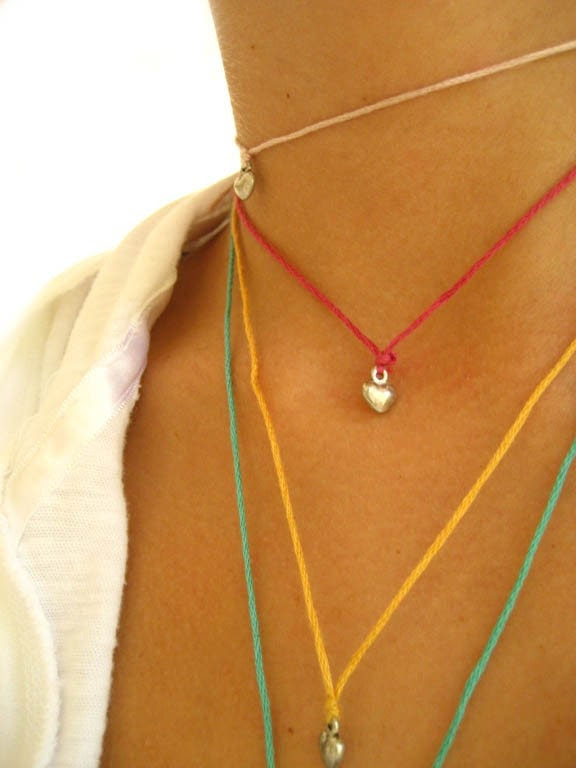 Mexican single or crochet chain 4 wishing necklaces with heart LOVE milagritos