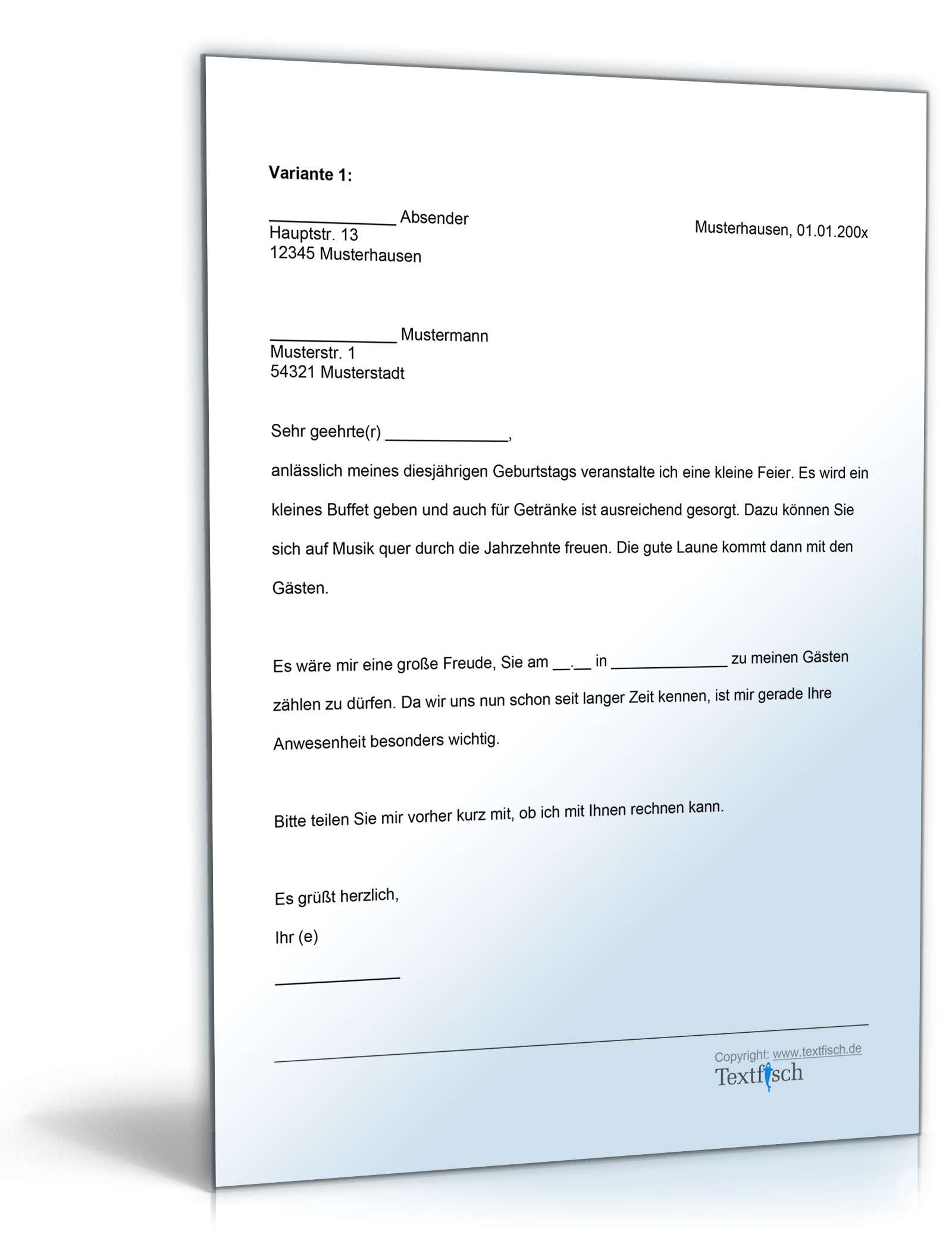 Einladung Zum Geburtstag Schreiben Beispiel