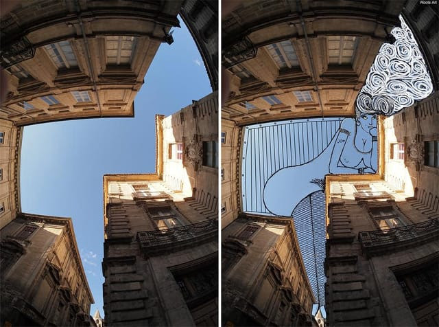 Sky Art: Thomas Lamadieu Illustrates in the Sky Between Buildings Sky Art: Thomas Lamadieu Illustrates in the Sky Between Buildings sky illustration