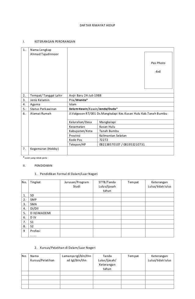 Contoh Daftar Riwayat Hidup Cpns Terbaru Surat Cc