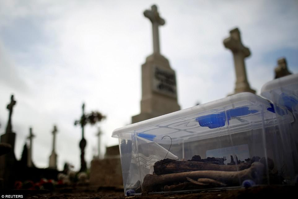 The remains of bodies have been collected during the exhumation of three mass graves in the central Spanish city of Valladolid