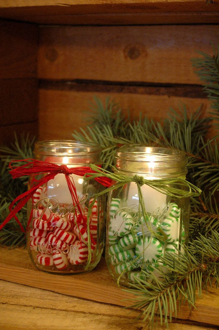 Candy filled jar Candles for your Winter and Christmas Decor. $16.00, via Etsy. (Love the idea, can do for about $5 total for both jars. Thanks, the dollar store)
