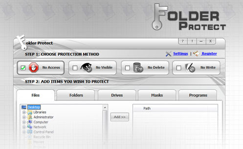 Protected methods. Protected folder. Protect folders 1.0.