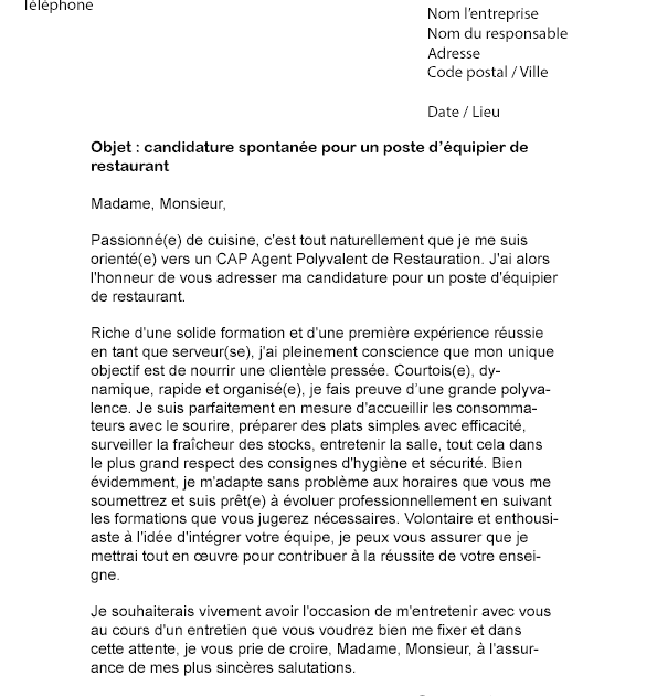 Modèle Lettre De Motivation Candidature Spontanée Mcdo