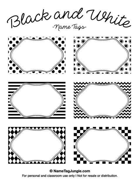 Printable Black and White Name Tags Printable Black and White Name Tags