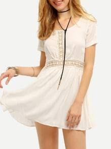 White Short Sleeve Lace Insert Dress