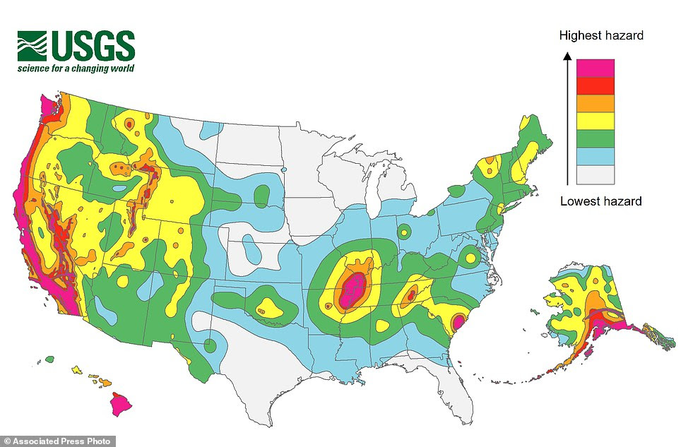 Shaky ground: The U.S. Geological Society has produced a new map showing which parts of the U.S. are most at risk of an earthquake