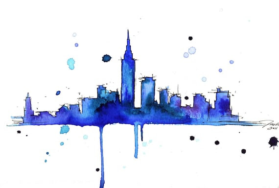 Watercolor Travel Illustration - Midnight in a Perfect NY print