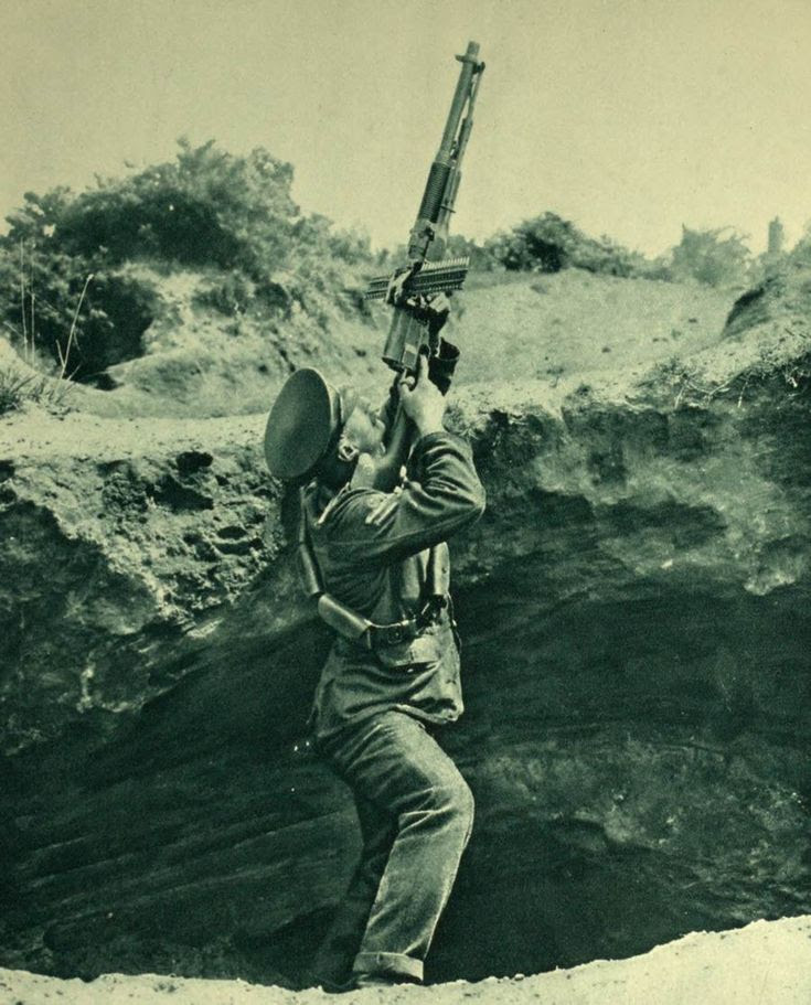 British cavalry trooper firing a Hotchkiss M1909 (this is the Hotchkiss Mark I British version recalibrated in 303) machinegun at German aircraft. WW I. The Hotchkiss M1909 machine gun was a French designed light machine gun of the early 20th century, developed and built by Hotchkiss et Cie. It was also known as the Hotchkiss Mark I and M1909 Benet-Mercie. British cavalry trooper firing a Hotchkiss M1909 (this is the Hotchkiss Mark I British version recalibrated in 303) machinegun at German aircraft. WW I. The Hotchkiss M1909 machine gun was a French designed light machine gun of the early 20th century, developed and built by Hotchkiss et Cie. It was also known as the Hotchkiss Mark I and M1909 Benet-Mercie.