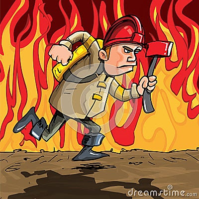Cartoon Fireman Running With An Axe Royalty Free Stock Images - Image: 19102059