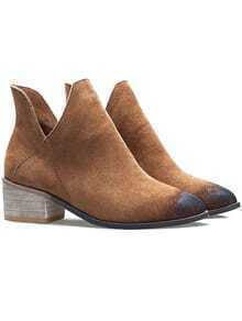 Brown V Cut Brush Pointed Toe Boots