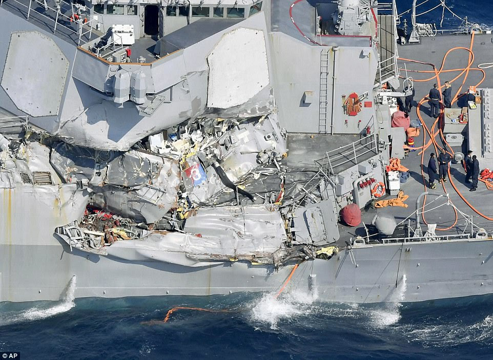 Missing: A US defense official confirmed that there are seven sailors unaccounted and that the destroyer suffered flooding in three compartments