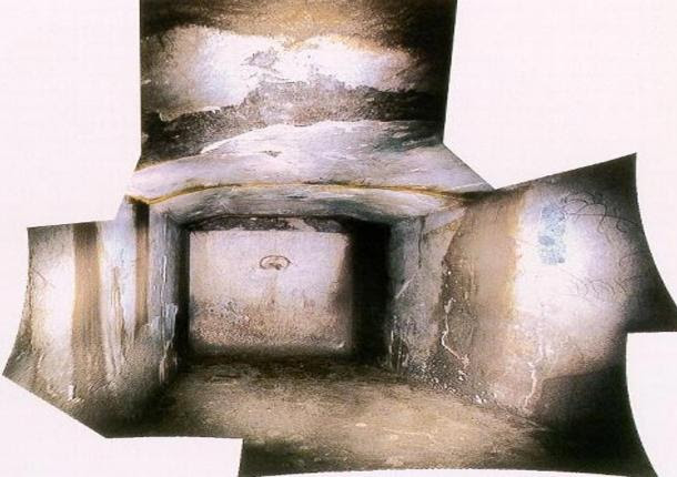 Composite of images of the inside of the Kitora Tomb, Asuka, Japan