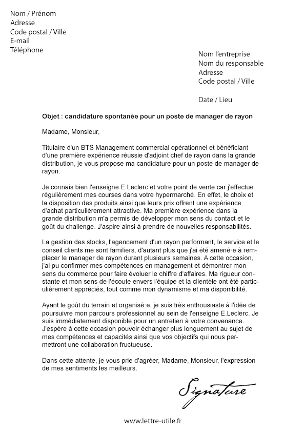 lettre motivation leclerc sans expérience