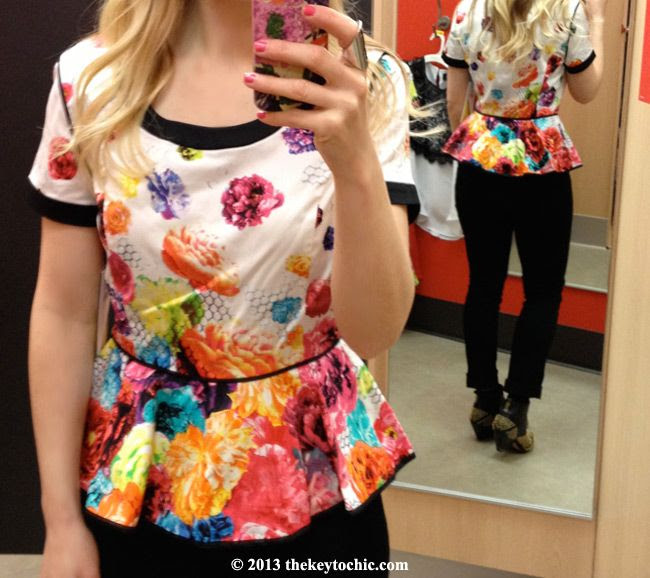 Prabal Gurung for Target floral crush peplum top, Prabal Gurung for Target fitting room review