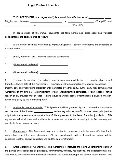 Contract template written 100+ Free