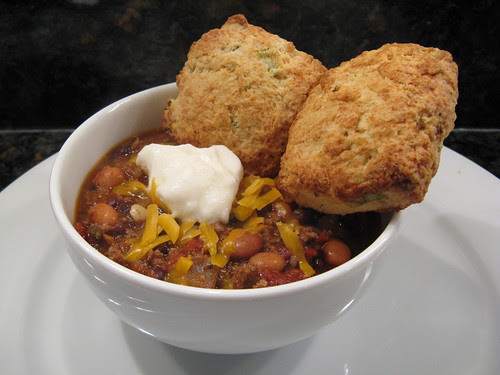 Chili with Buttermilk Biscuits with Green Onions & Cheddar