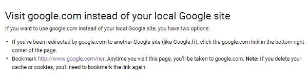 Currently in foreign country? Use Google.com/NCR to avoid country specific URL redirect. NCR stands for No Country Redirect.