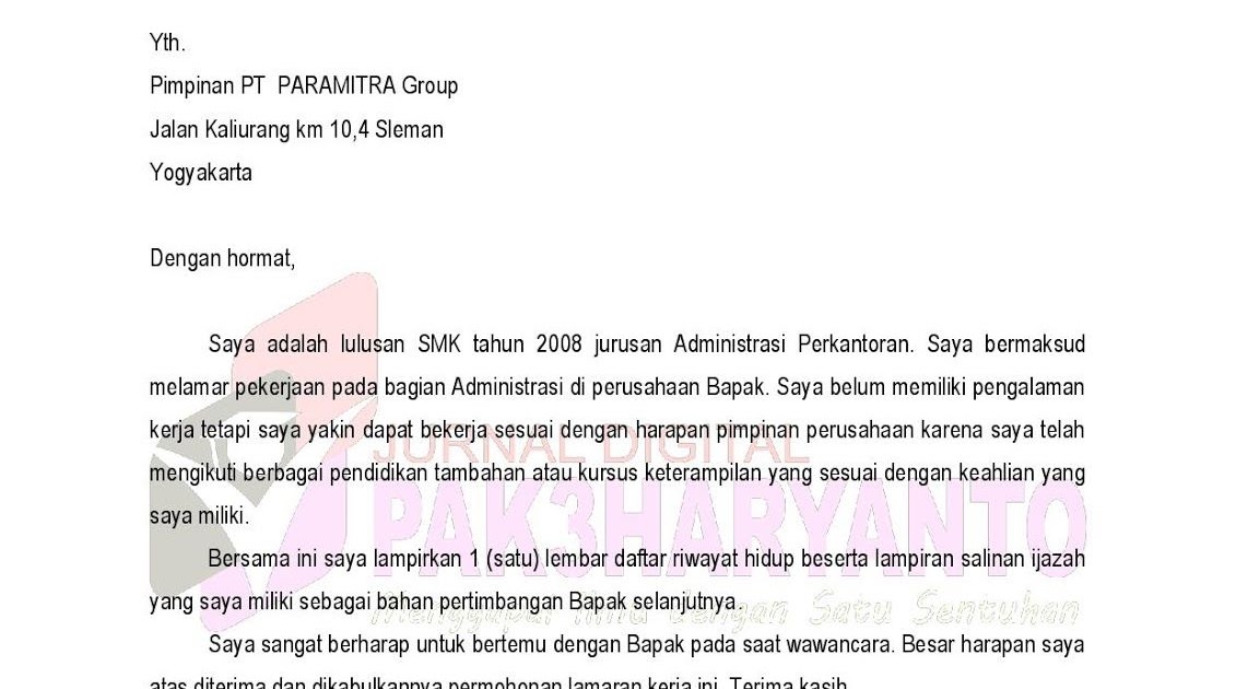 Contoh Surat Lamaran Kerja Pt United Tractors