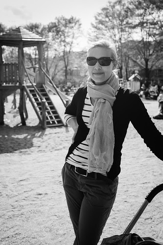 The lens hood saved me from flare in this backlit image Street Portrait - Fuji X100s