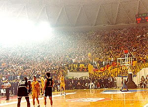Aris Thessaloniki basketball team fans in Alex...