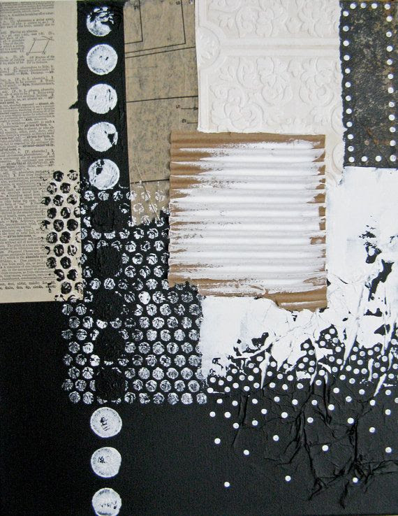 black and white mixed media painting.  abstract canvas art.  sparkle and fade.
