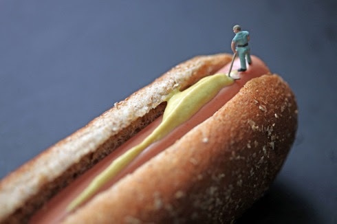 Edible Worlds, Christopher Boffoli, miniatures on food, hot dog, humorous photography, contemporary photos