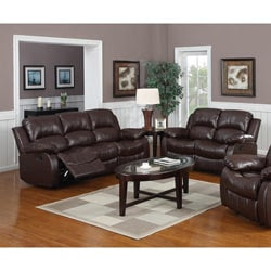 Rotunda Brown Bonded Leather Reclining Sofa and Loveseat Set