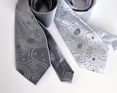 Neckties grey and white, neck tie hand painted, wedding neckties, gift for man - Hand painted accessories OOAK ready to ship - AudraTextileStudio