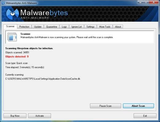 [Image: Malwarebytes Anti-Malware scanning for Start.Qone8.com virus
