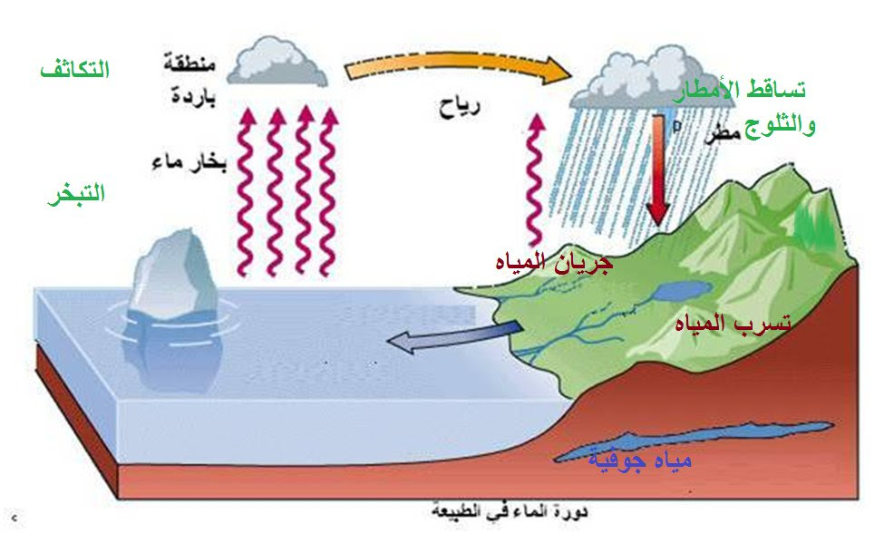 رسم توضيحي لدورة الماء في الطبيعة Kiklloe