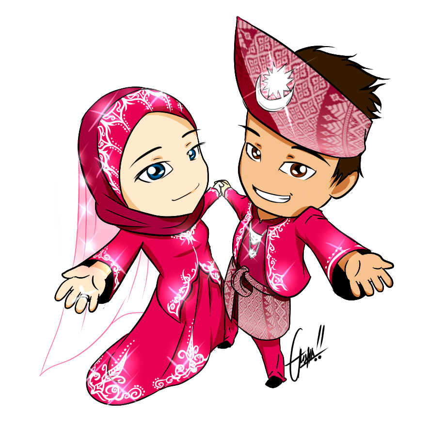 Gambar Kartun Muslimah  Pernikahan Top Gambar