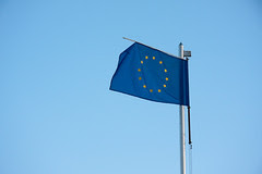 Worn out European Union blue flag