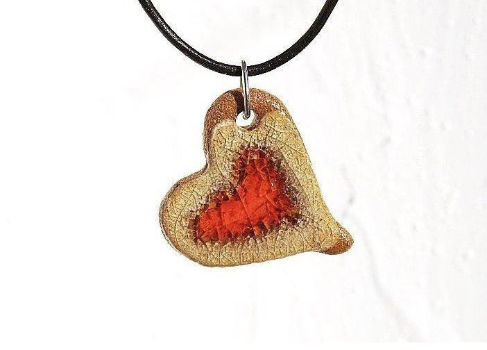 Heart full of love - red - clay pendant in a rustic style - Country Western - ceramics  - for him, for her, unisex - fireanna