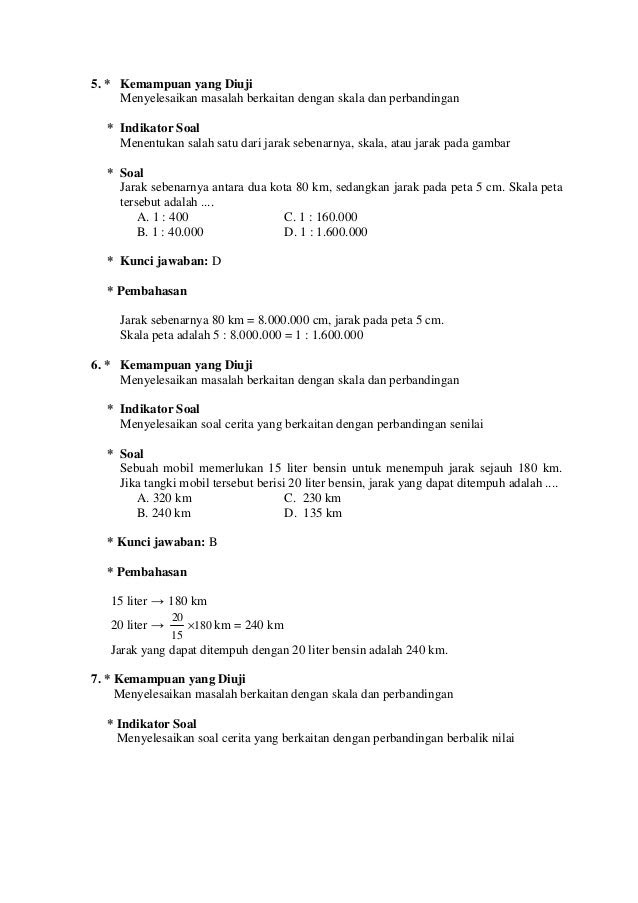 Contoh soal matematika kelas 6 tentang perbandingan