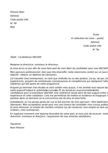 Lettre De Motivation Vae  Employment Application