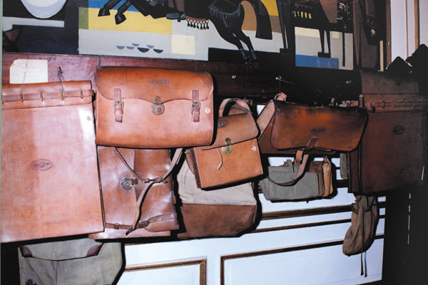 The postmen's              leather mailbags exhibited at the museum