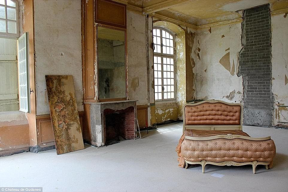 'We found Château de Gudanes on the Internet just a few days before we left, and decided to include it on our viewing itinerary,' Ms Waters said - the rest is history (pictured: one room previously)