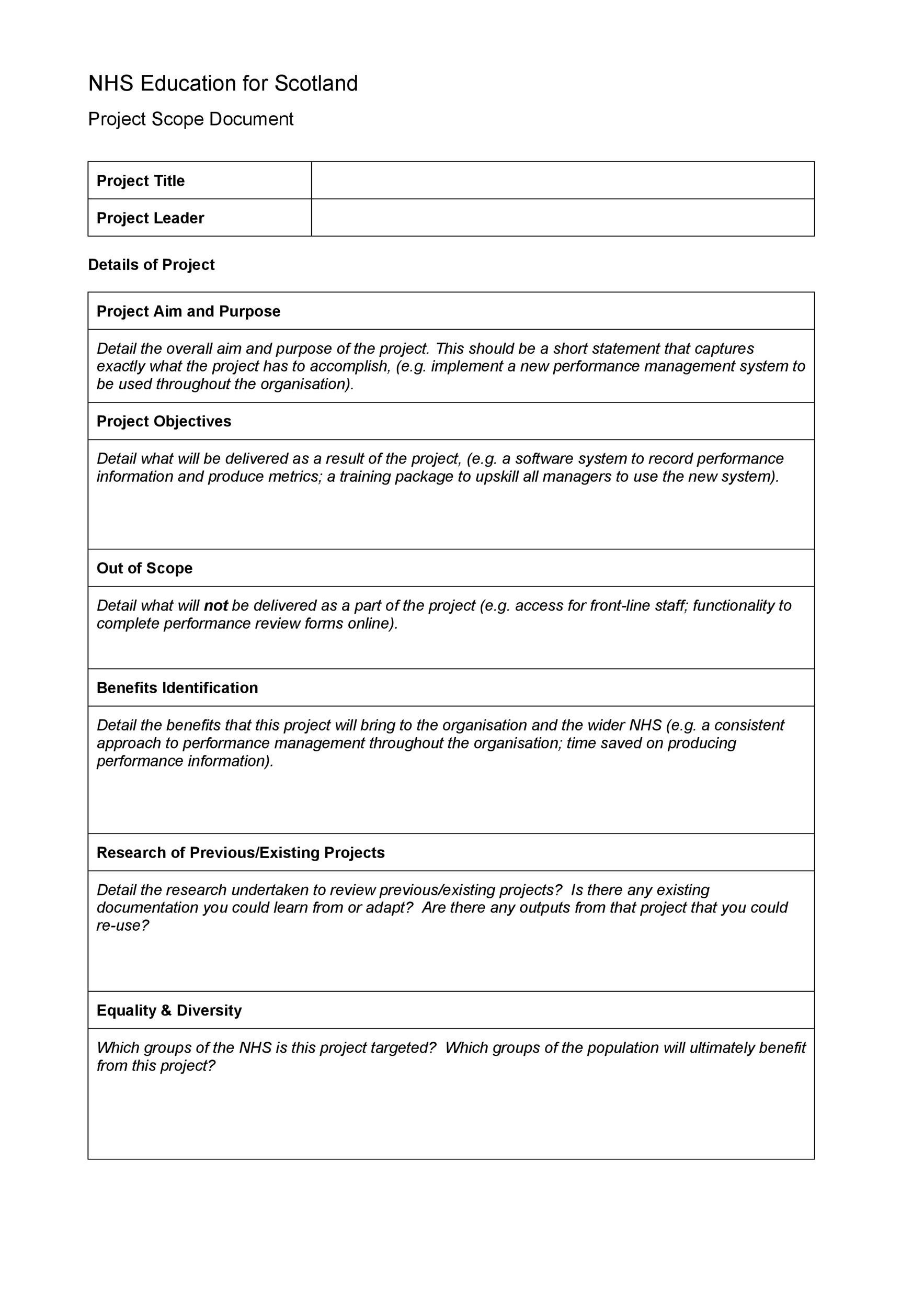 Project Scope Sample  Master of Template Document