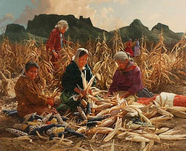 Hopi Women Shucking Corn